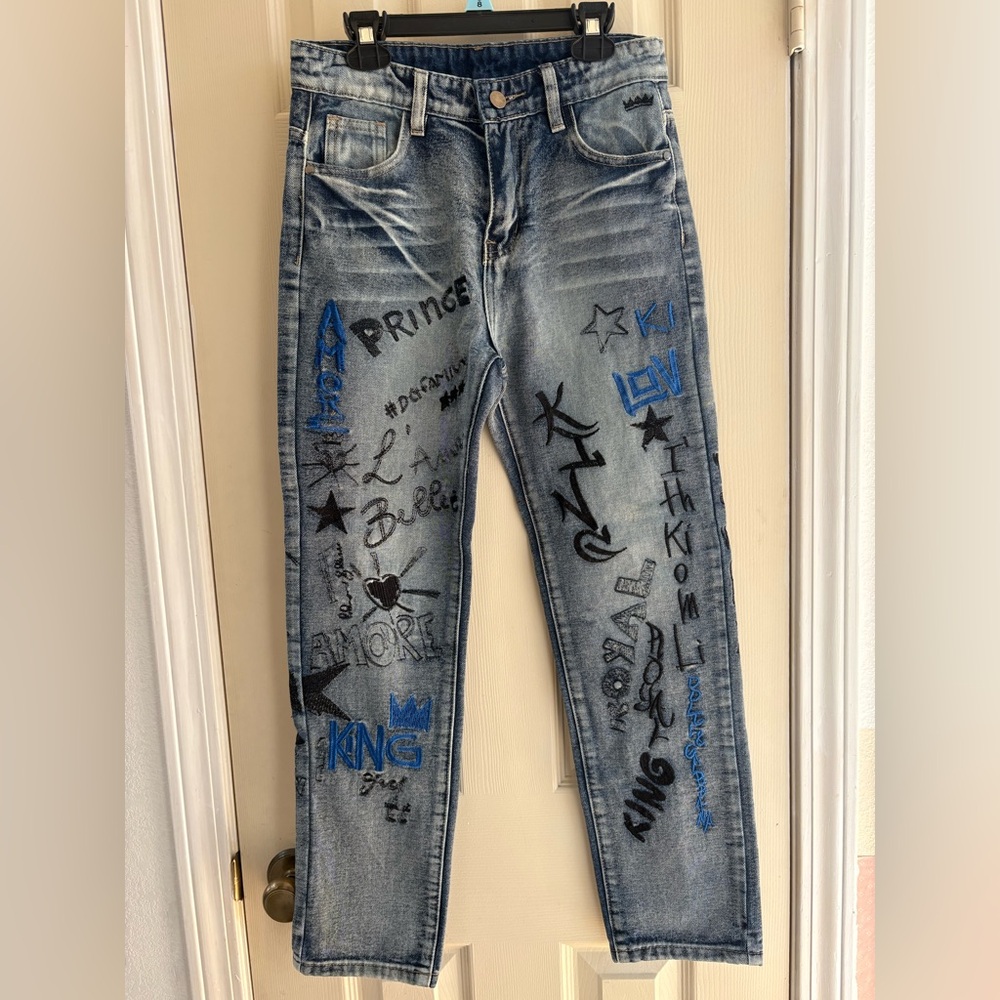 Youth Hand Embroidered Graffiti Streetwear Jeans - Size 16Y - D&G INSPIRED